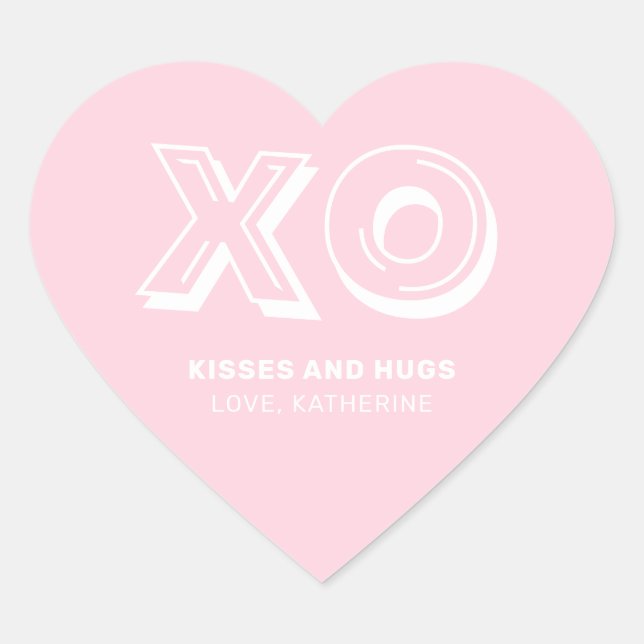 XO kisses and hugs pink modern custom text cute Heart Sticker (Front)