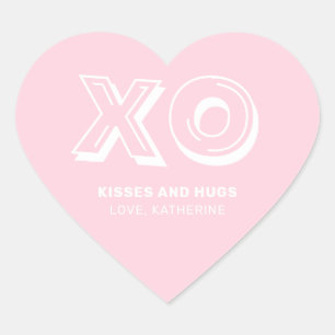 XO kisses and hugs pink modern custom text cute Heart Sticker