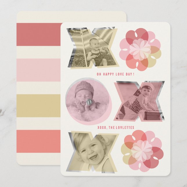 XO Love & Kisses Love Hearts Valentine's Day Photo Holiday Card (Front/Back)