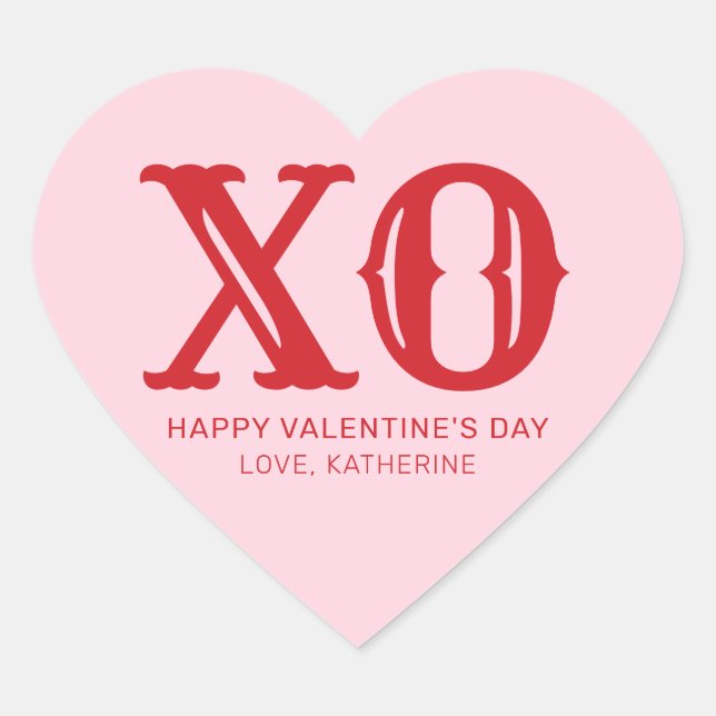XO pink and red typography cute valentine's Day Heart Sticker (Front)