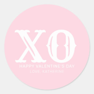 XO pink and white typography cute valentine's Day Classic Round Sticker