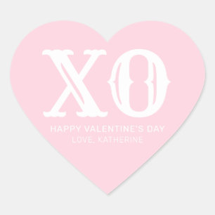 XO pink and white typography cute valentine's Day Heart Sticker