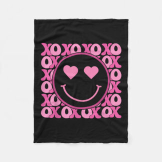 Xo Pink Smile Face Heart Eyes Groovy Heart Valenti Fleece Blanket