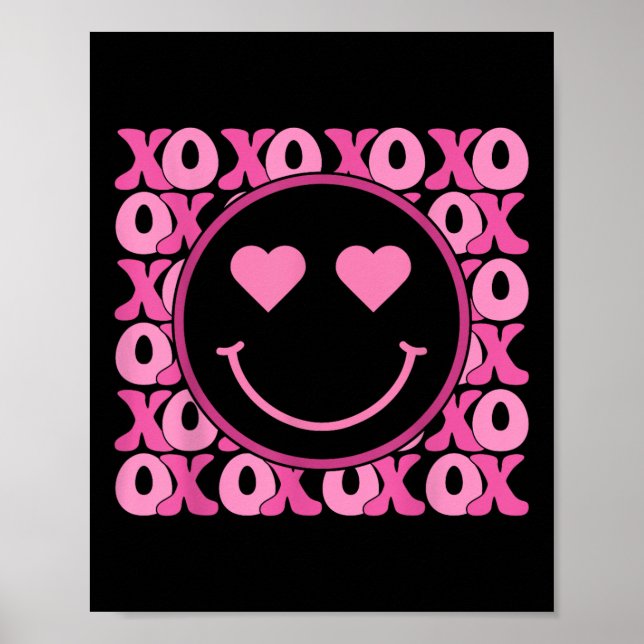 Xo Pink Smile Face Heart Eyes Groovy Heart Valenti Poster (Front)