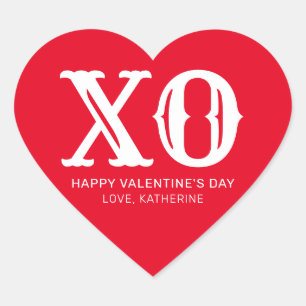 XO red and white typography cute valentine's Day Heart Sticker
