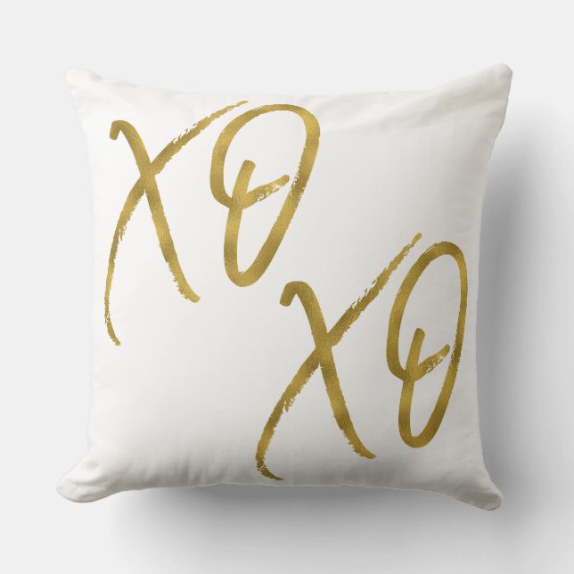 XO XO Hugs and Kisses Love Faux Gold Foil Pillow (Front)