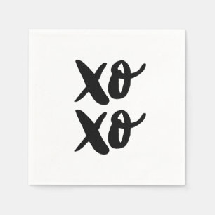 XO XO. Valentines day hugs and kisses. Black Napkin