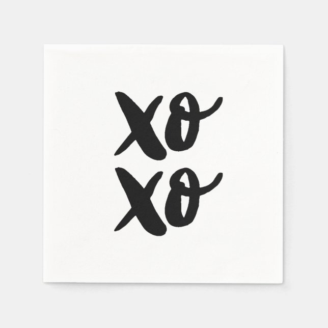 XO XO. Valentines day hugs and kisses. Black Napkin (Front)
