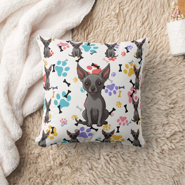 Xoloitzcuintli Bones & Paws Print Cushion (Blanket)