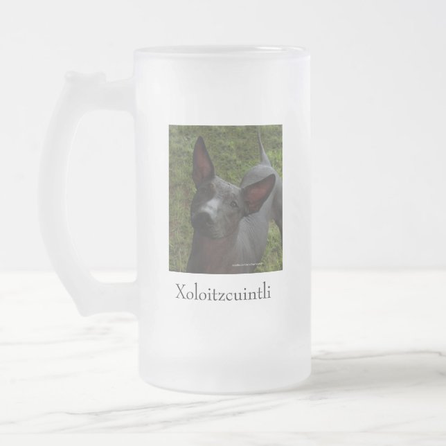 Xoloitzcuintli Frosted Glass Beer Mug (Left)
