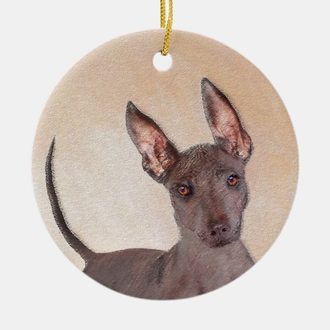 Xoloitzcuintli Painting - Cute Original Dog Art Ceramic Tree Decoration (Front)