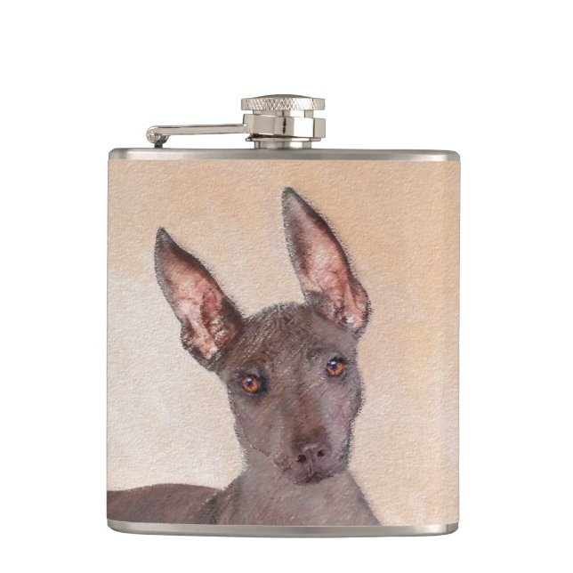 Xoloitzcuintli Painting - Cute Original Dog Art Hip Flask (Front)
