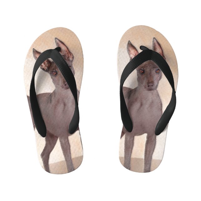 Xoloitzcuintli Painting - Cute Original Dog Art Kid's Flip Flops (Footbed)
