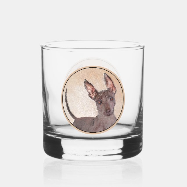 Xoloitzcuintli Painting - Cute Original Dog Art Whiskey Glass (Front)