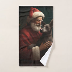 Xoloitzcuintli With Santa Claus Festive Christmas Bath Towel Set