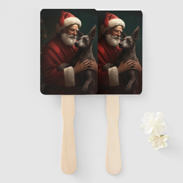 Xoloitzcuintli With Santa Claus Festive Christmas Hand Fan (Front and Back)
