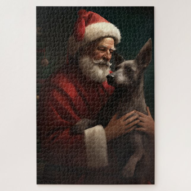 Xoloitzcuintli With Santa Claus Festive Christmas Jigsaw Puzzle (Vertical)
