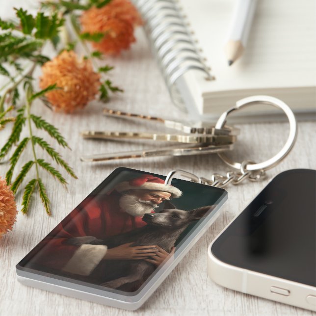 Xoloitzcuintli With Santa Claus Festive Christmas Key Ring (Front Right)