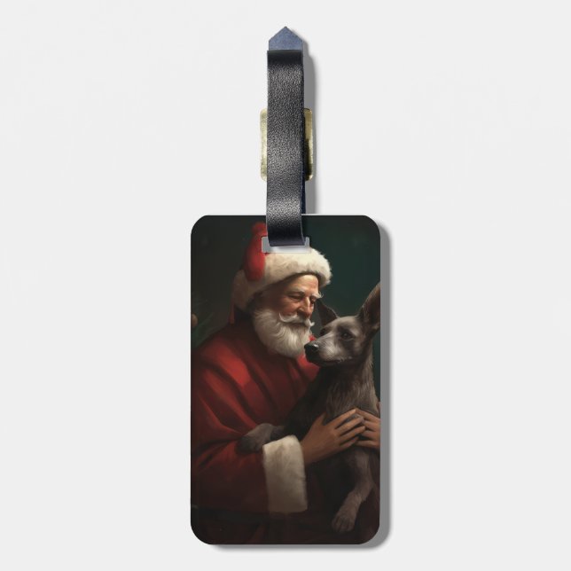 Xoloitzcuintli With Santa Claus Festive Christmas Luggage Tag (Back Vertical)