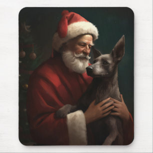 Xoloitzcuintli With Santa Claus Festive Christmas Mouse Mat