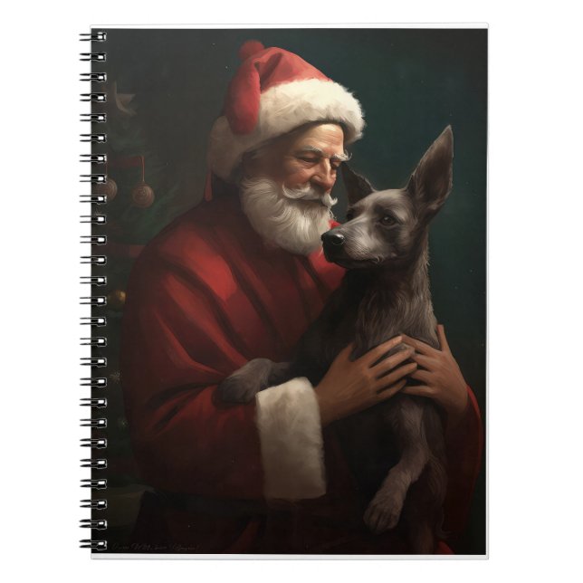 Xoloitzcuintli With Santa Claus Festive Christmas Notebook (Front)