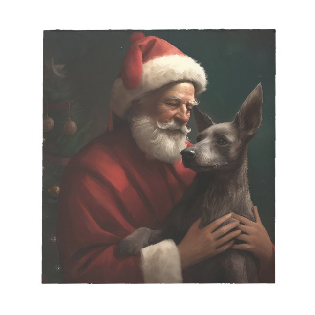 Xoloitzcuintli With Santa Claus Festive Christmas Notepad (Front)