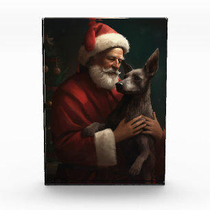 Xoloitzcuintli With Santa Claus Festive Christmas Photo Block