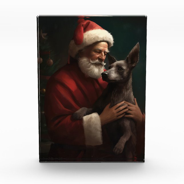 Xoloitzcuintli With Santa Claus Festive Christmas Photo Block (Front)