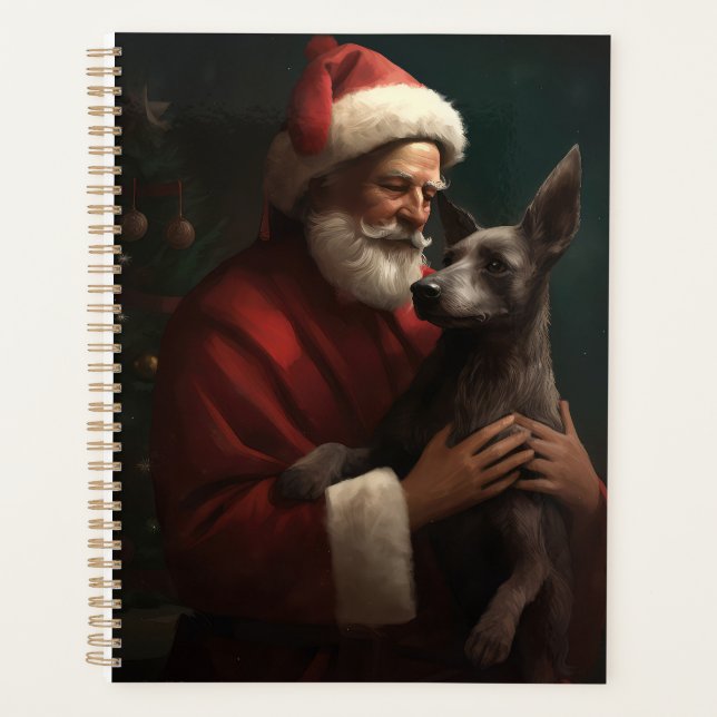 Xoloitzcuintli With Santa Claus Festive Christmas Planner (Front)