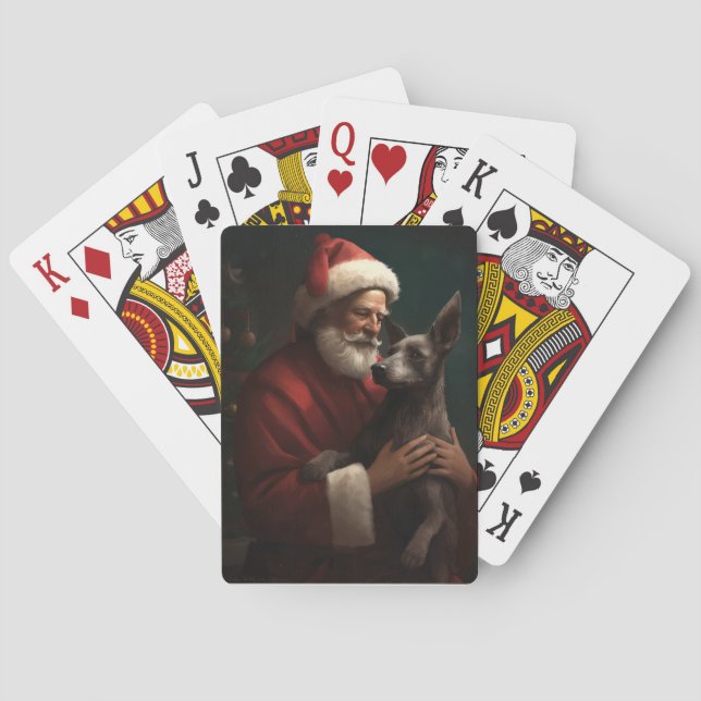 Xoloitzcuintli With Santa Claus Festive Christmas Playing Cards (Back)
