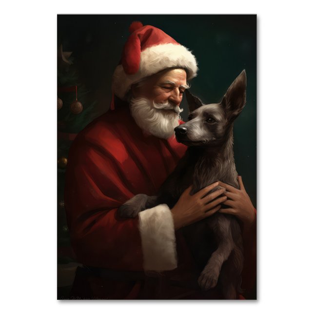 Xoloitzcuintli With Santa Claus Festive Christmas Table Number (Front)