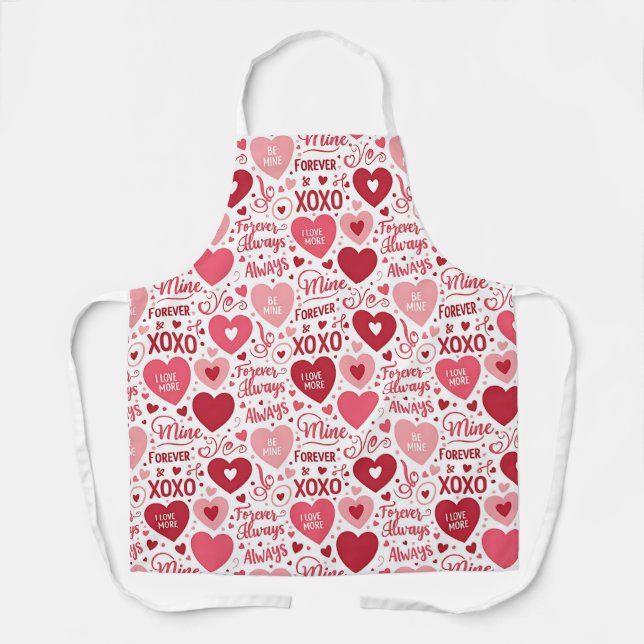  XOXO & Always Be Mine Pink & Red Apron (Front)