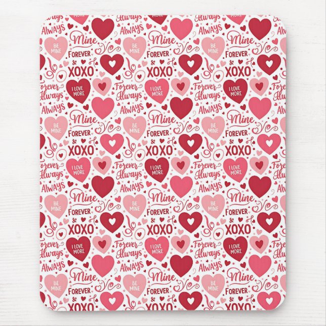 XOXO & Always Be Mine Pink Red Mouse Mat (Front)