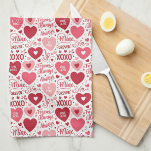 XOXO & Always Be Mine Pink & Red Tea Towel