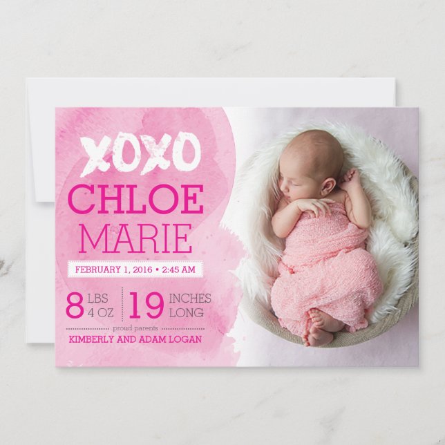 XOXO Birth Announcement (Front)