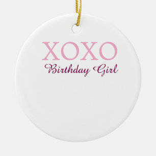 Xoxo birthday girl name pink mauve simple love ceramic tree decoration