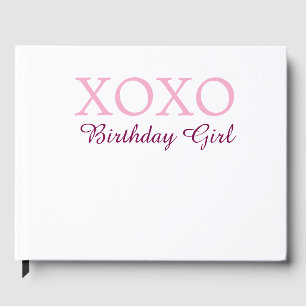 Xoxo birthday girl name pink mauve simple love guest book