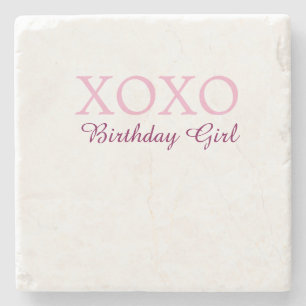Xoxo birthday girl name pink mauve simple love stone coaster