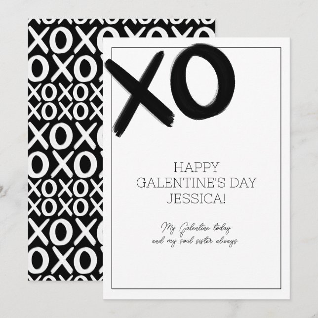 XOXO Black and White Bestie Name Galentine's Day Holiday Card (Front/Back)