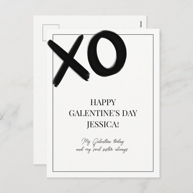 XOXO Black and White Bestie Name Galentine's Day Holiday Postcard (Front/Back)