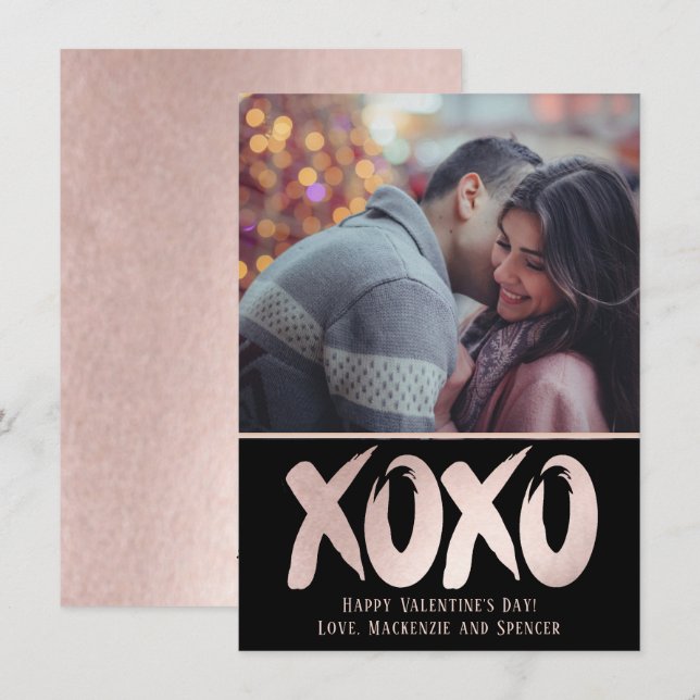 XOXO Blush Pink | Brushstroke Valentines Day Photo Holiday Card (Front/Back)
