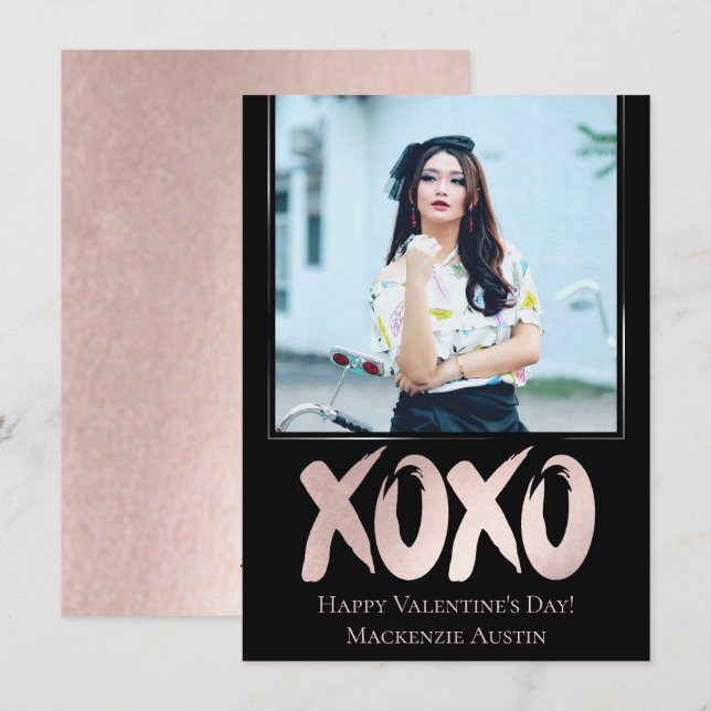 XOXO Blush Pink | Brushstroke Valentines Day Photo Holiday Card (Front/Back)
