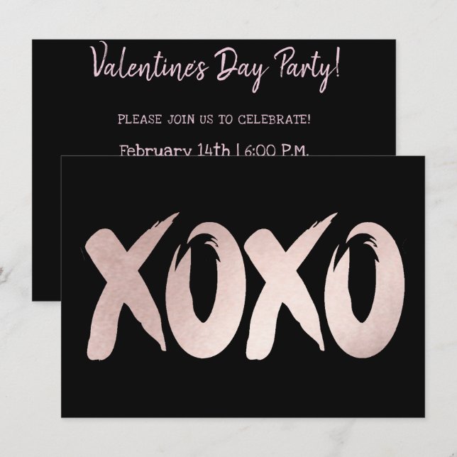 XOXO Blush Pink | Chic Brushstroke Valentines Day Invitation (Front/Back)