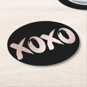 XOXO Blush Pink Hand Lettered Brush Script Round Paper Coaster