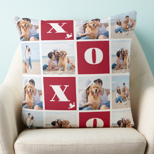 XOXO Bold Modern 12 Photo Collage Valentines Day Cushion