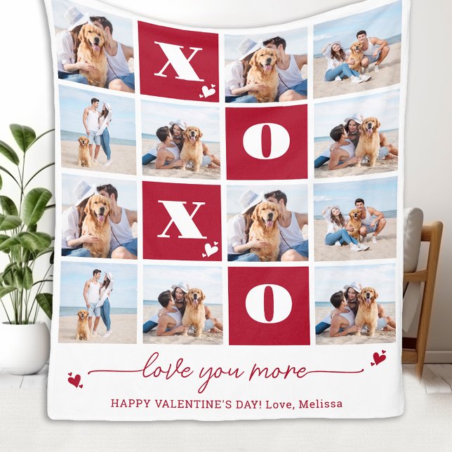 XOXO Bold Modern 4 Photo Collage Valentines Day Fleece Blanket (Creator Uploaded)