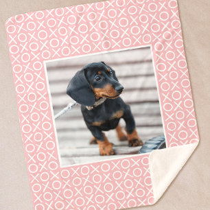 XOXO Brushstroke Custom Dog Photo Pink Modern Sherpa Blanket