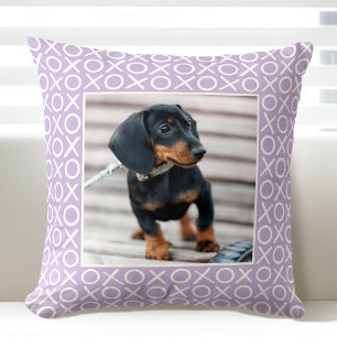 XOXO Brushstroke Custom Dog Photo Purple Modern Cushion