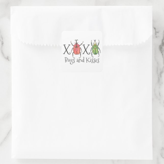 XOXO Bugs and Kisses Valentine's Day Square Sticker (Bag)