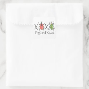 XOXO Bugs and Kisses Valentine's Day Square Sticker